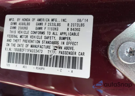 2015 Acura Tlx V6 Advance from USA, damaged, VIN 19UUB2F71FA003473